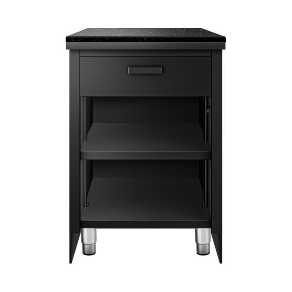 TABLE DE CAISSE - 600MM - FAÇADE BOIS OU NOIR - PLAN DE TRAVAIL EN GRANIT NOIR – Image 3