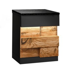 TABLE DE CAISSE - 600MM - FAÇADE BOIS OU NOIR - PLAN DE TRAVAIL EN GRANIT NOIR