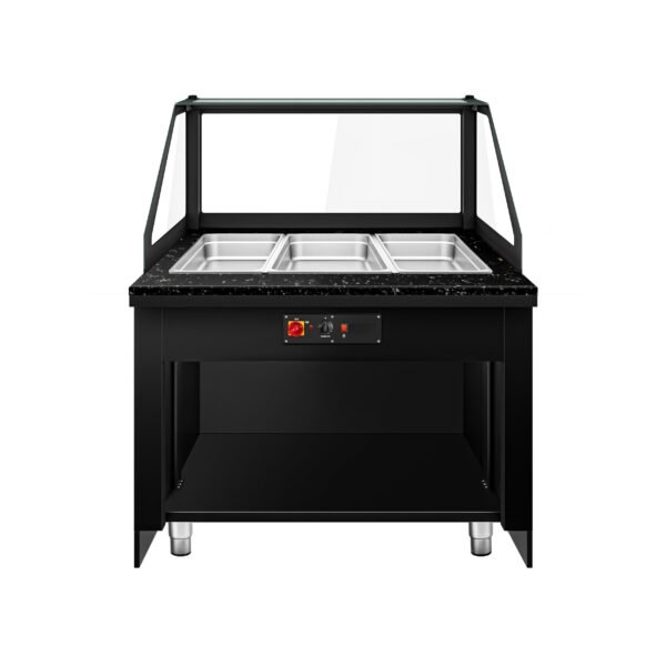 COMPTOIR CHAUFFANT - 1250MM - FAÇADE BOIS OU NOIR - POUR 3X GN 1/1 - PLAN DE TRAVAIL EN GRANIT NOIR – Image 2