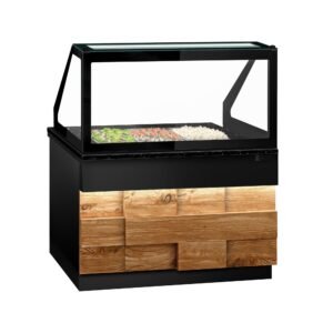 SALADETTE - 1250MM - FAÇADE NOIR OU BOIS - 2 PORTES - POUR 3X GN 1/1T - PLAN DE TRAVAIL EN GRANIT NOIR