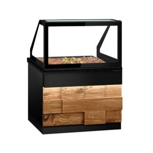 COMPTOIR CHAUFFANT - 1250MM - FAÇADE BOIS OU NOIR - POUR 3X GN 1/1 - PLAN DE TRAVAIL EN GRANIT NOIR